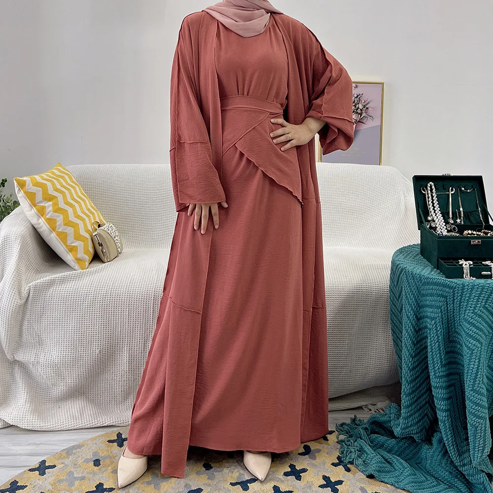 Fashion Muslim Sets Dubai Prayer Plain Modest Dress Robe Long Cardigan Maxi Dress Women's Muslim Crinkle Dresses Abaya with Belt
Fashion Muslim Sets Dubai Prayer Plain Modest Dress Robe Long Cardigan Maxi Dress Women's Muslim Crinkle Dresses Abaya with Belt