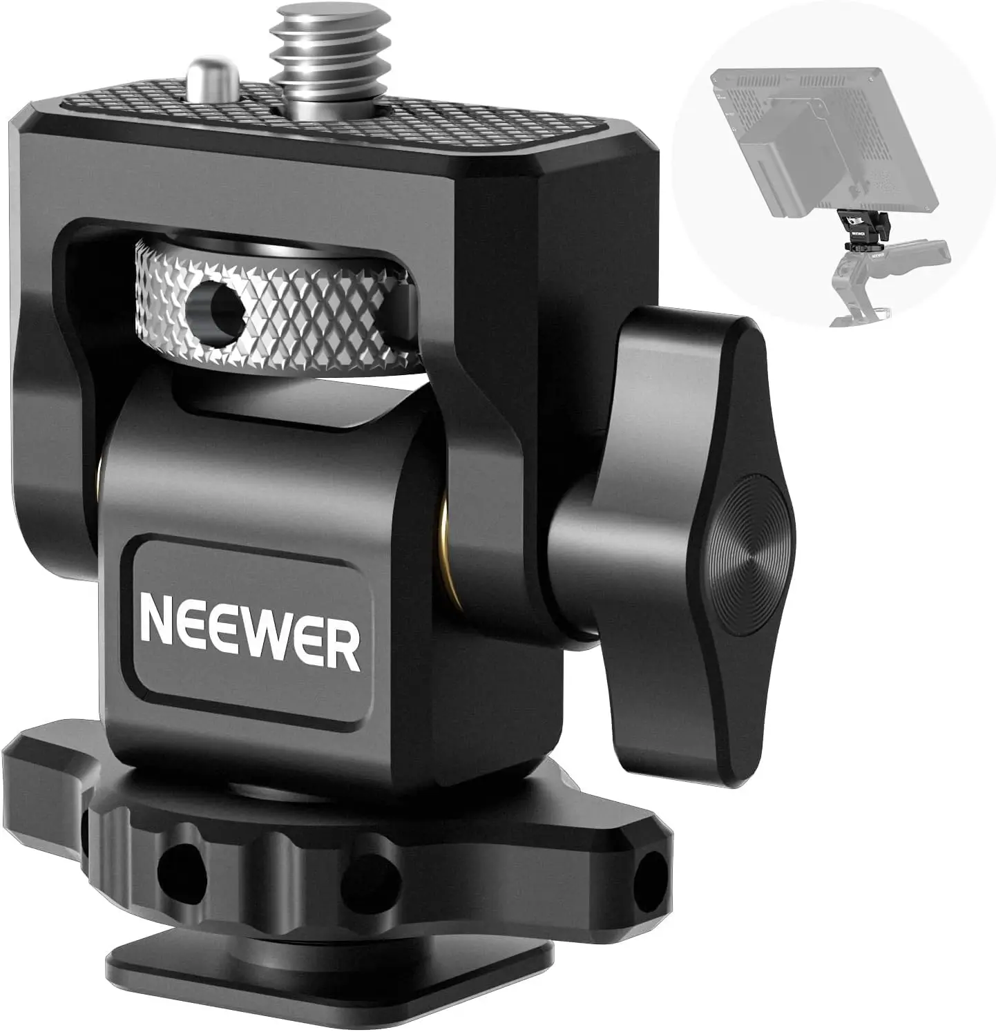 Camera Monitor Mount with Cold Shoe, Anti-Twist 1/4" Screw for 5" & 7" Field Monitor, 360° Swivel & 180° Tilt Damping
Camera Monitor Mount with Cold Shoe, Anti-Twist 1/4" Screw for 5" & 7" Field Monitor, 360° Swivel & 180° Tilt Damping