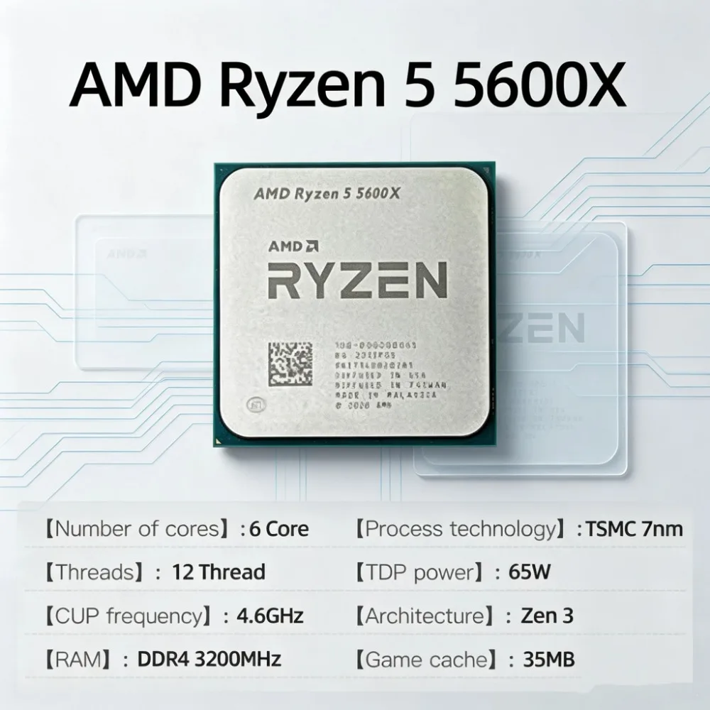 High Performance Desktop CPU Ryzen 5 5600X 6 Core 12 Thread 4.6GHz Boost Unlocked AM4 Gaming Processor Without Box
High Performance Desktop CPU Ryzen 5 5600X 6 Core 12 Thread 4.6GHz Boost Unlocked AM4 Gaming Processor Without Box