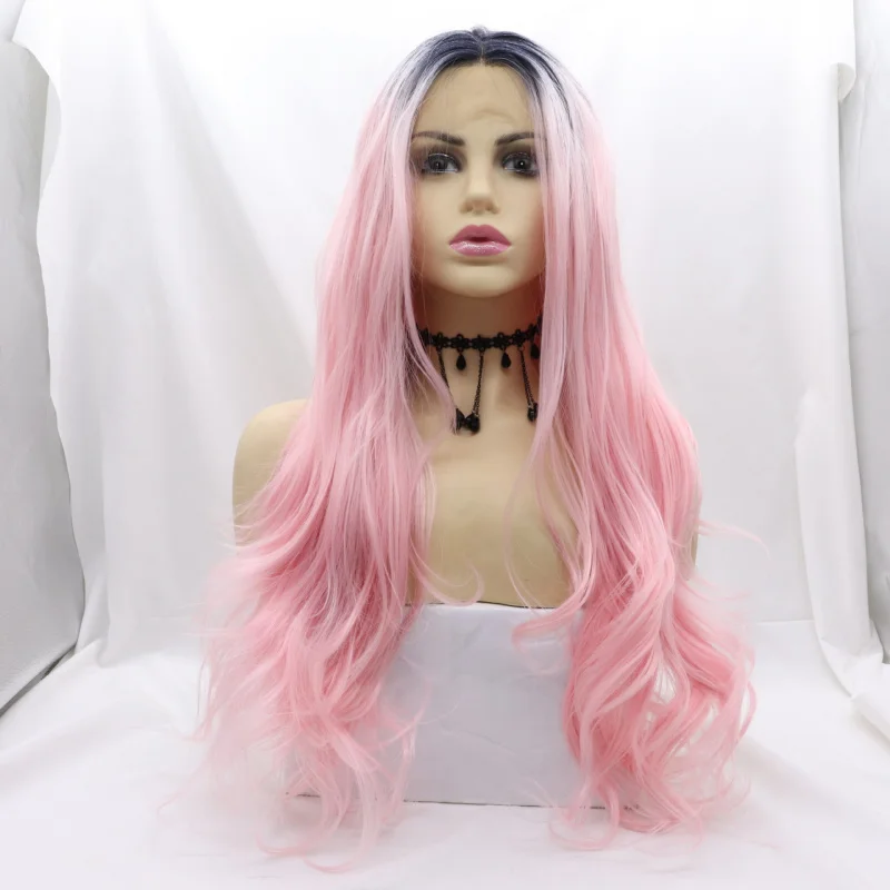 Gradient pink hand-woven front lace synthetic wig, high-temperature fiber, freely partable long curly hair, full head cover
Gradient pink hand-woven front lace synthetic wig, high-temperature fiber, freely partable long curly hair, full head cover