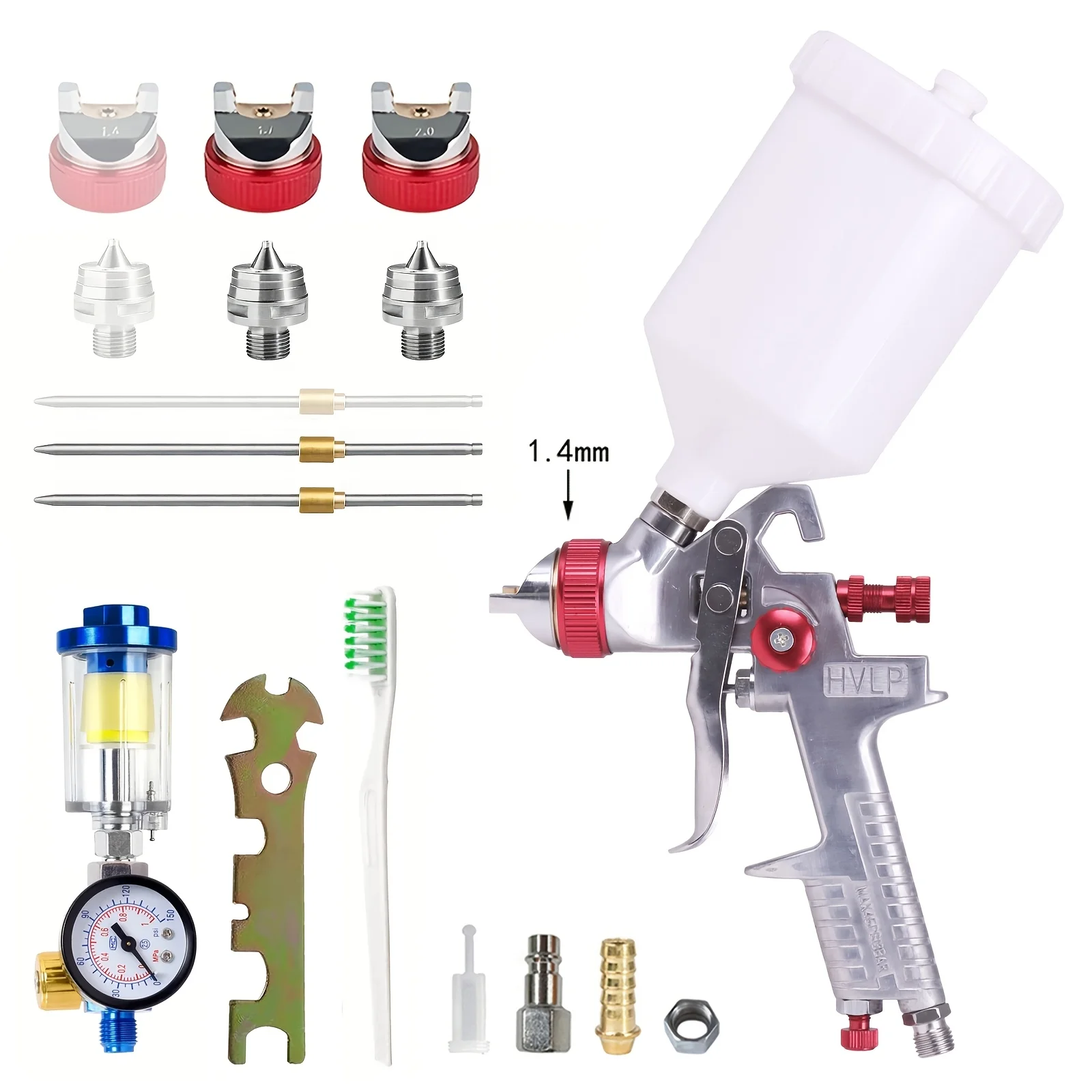 HVLP Spray Gun 1.4/1.7/2.0mm Nozzle Professional Pneumatic Paint Spray Gun Airbrush With Pressure Adjusting Valve & Air Filter
HVLP Spray Gun 1.4/1.7/2.0mm Nozzle Professional Pneumatic Paint Spray Gun Airbrush With Pressure Adjusting Valve & Air Filter