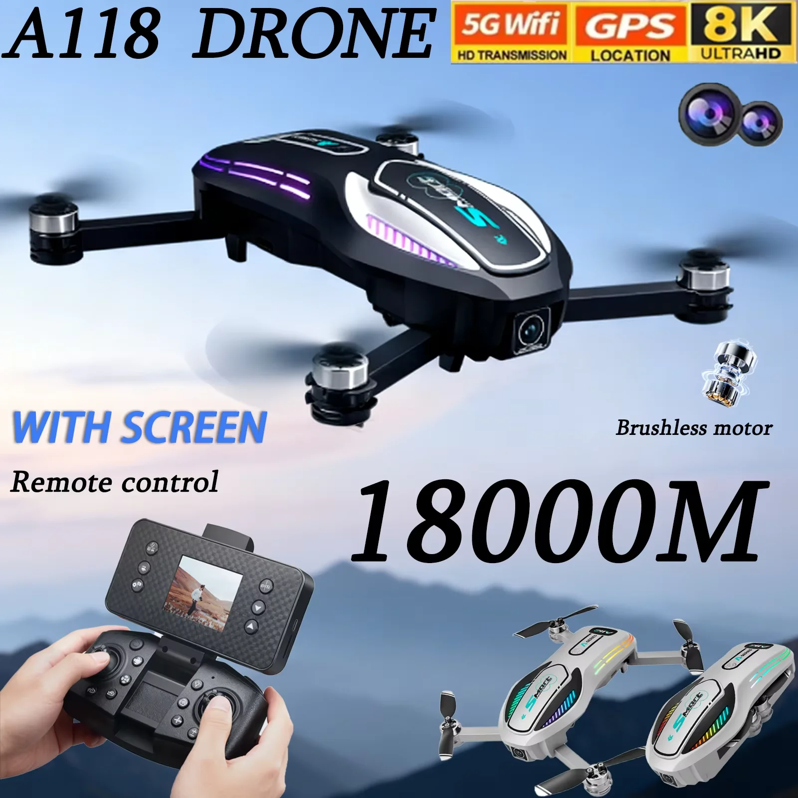 NEW A118 Drone 8K Dual Camera HD Remote Control Screen Professional Aerial Photography Obstacle Avoidance Quadcopter RC Dron Toy
NEW A118 Drone 8K Dual Camera HD Remote Control Screen Professional Aerial Photography Obstacle Avoidance Quadcopter RC Dron Toy