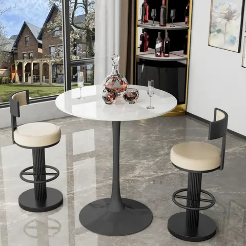 100cm Round Bar Height Table Sintered Stone Top Bistro Pub Cafe Commercial Durable Modern Design