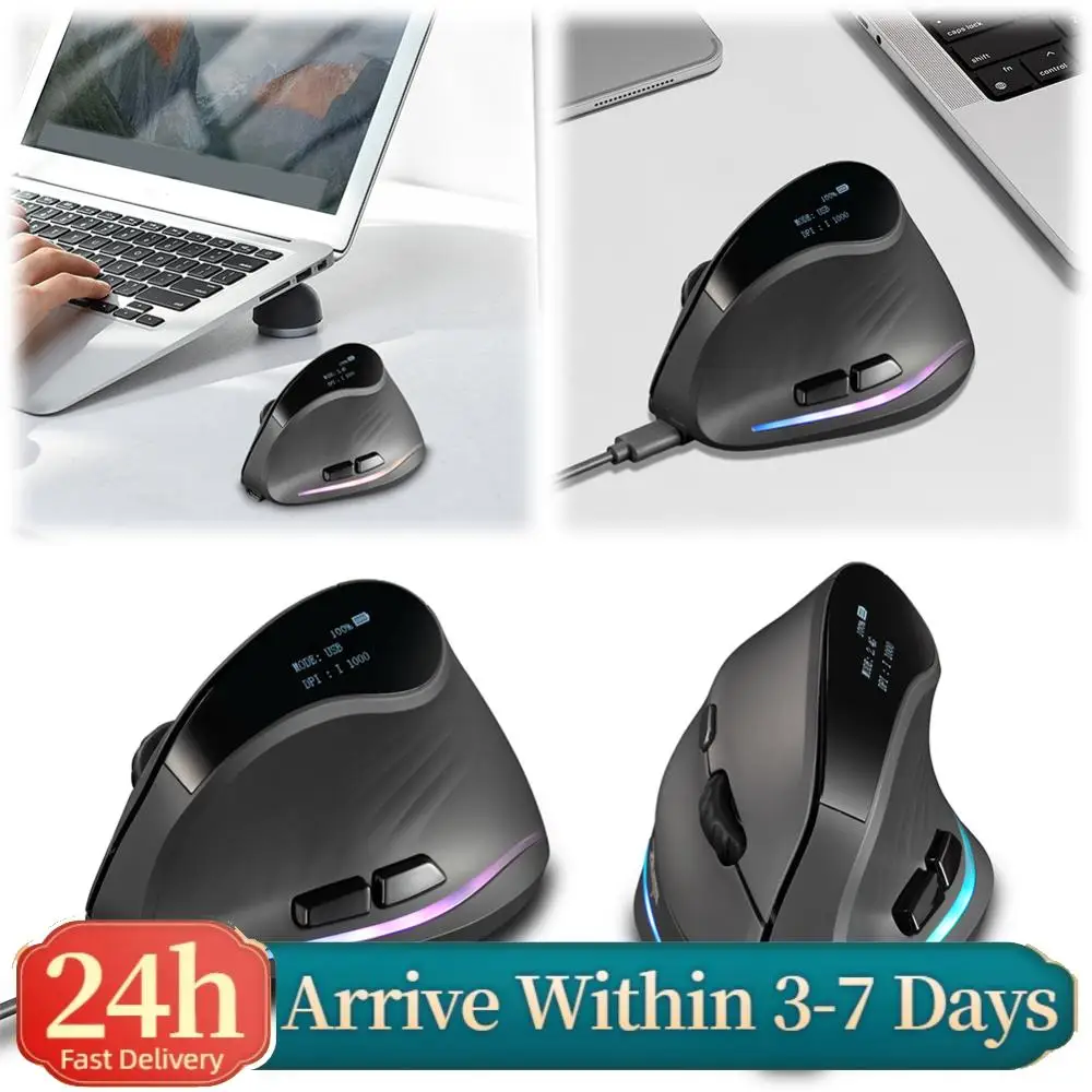 Vertical Wireless Mouse Rechargeable Ergonomic Mouse Adjustable DPI Laptops Computer PC Mice 7 Buttons for PC Laptop Windows