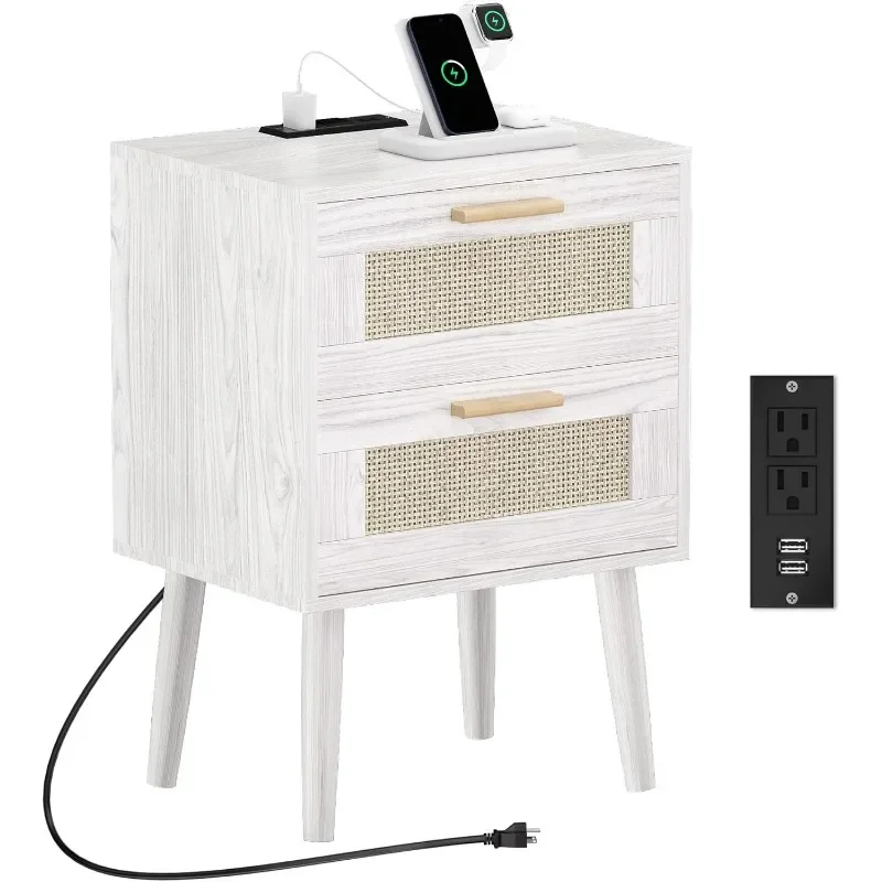 Nightstand with Charging Station,Rattan Night Stand with Solid Wood Legs, Bedside Table with USB Ports & Outlets Bed
Nightstand with Charging Station,Rattan Night Stand with Solid Wood Legs, Bedside Table with USB Ports & Outlets Bed