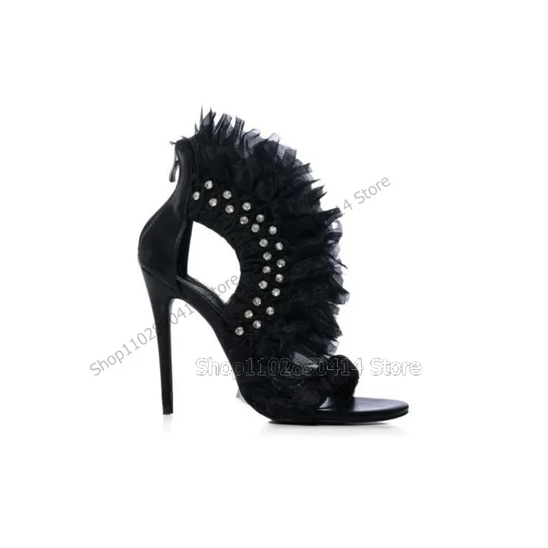 Crystal Decor Black Pleated Design Mesh Sandals Back Zipper Women Shoes Thin High Heels Open Toe Novel 2023 Zapatos Para Mujere
Crystal Decor Black Pleated Design Mesh Sandals Back Zipper Women Shoes Thin High Heels Open Toe Novel 2023 Zapatos Para Mujere