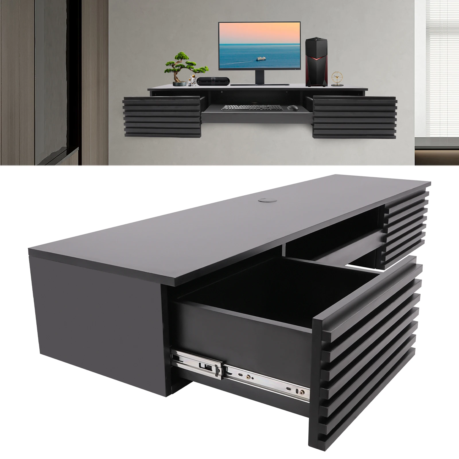 Floating Desk with Pull Out Drawer, Wall Mounted Laptop Computer Write Study Table Multifunctional Workstation Office Organizer
Floating Desk with Pull Out Drawer, Wall Mounted Laptop Computer Write Study Table Multifunctional Workstation Office Organizer