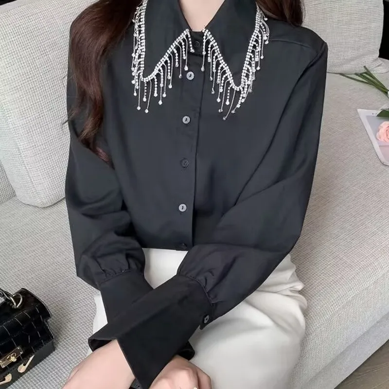 Women's Tassel Beading Shirt 2026 Spring Autumn Chiffon Shirt Female Casual Blouses Tops Office Lady White Black Shirt
Women's Tassel Beading Shirt 2026 Spring Autumn Chiffon Shirt Female Casual Blouses Tops Office Lady White Black Shirt