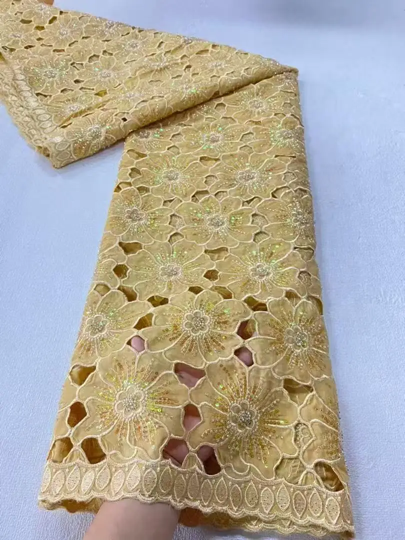 Luxury Gold African Guipure Cord Lace Fabric Embroidery 2025 High Quality Laser Organza Lace With Stones For Wedding Dress
Luxury Gold African Guipure Cord Lace Fabric Embroidery 2025 High Quality Laser Organza Lace With Stones For Wedding Dress