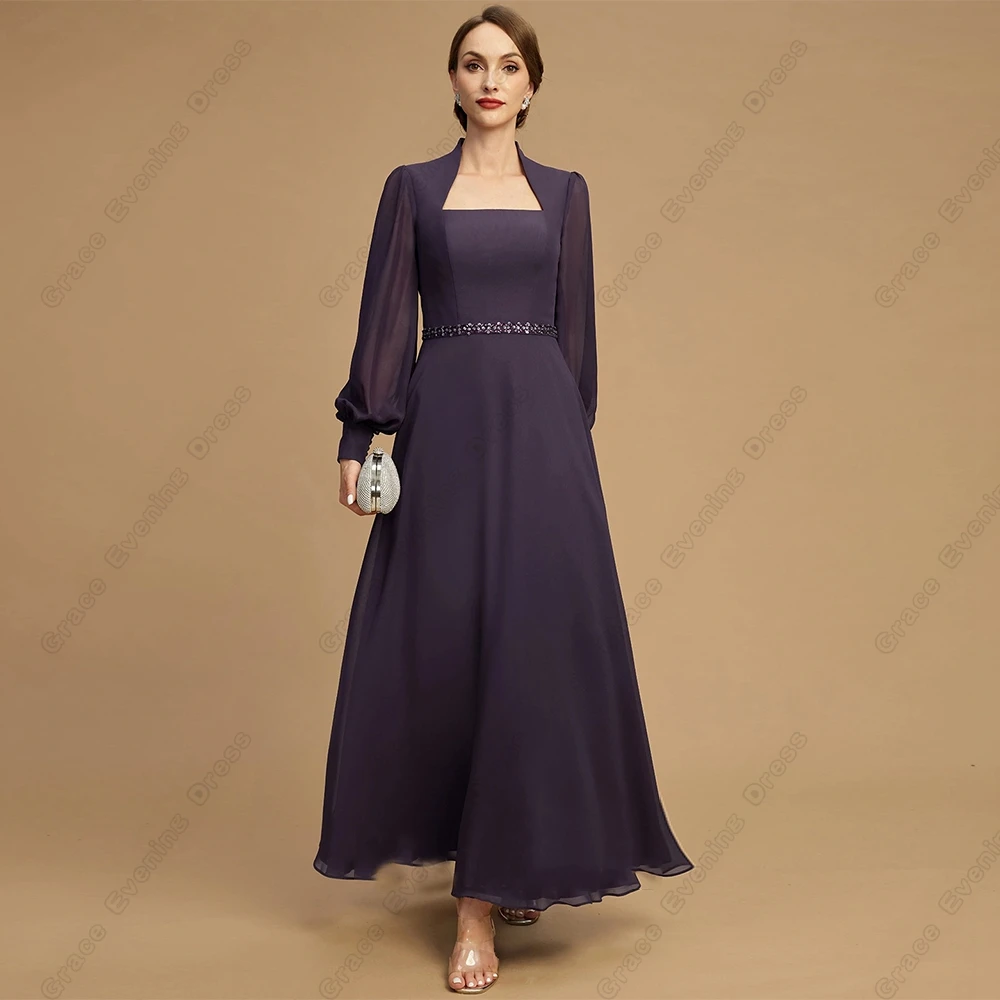 Purple Full Sleeve Mother of Bride Dresses for Women Beach Chiffon Wedding Party Dresses with Beading 2024 Summer Robe De Soirée
Purple Full Sleeve Mother of Bride Dresses for Women Beach Chiffon Wedding Party Dresses with Beading 2024 Summer Robe De Soirée