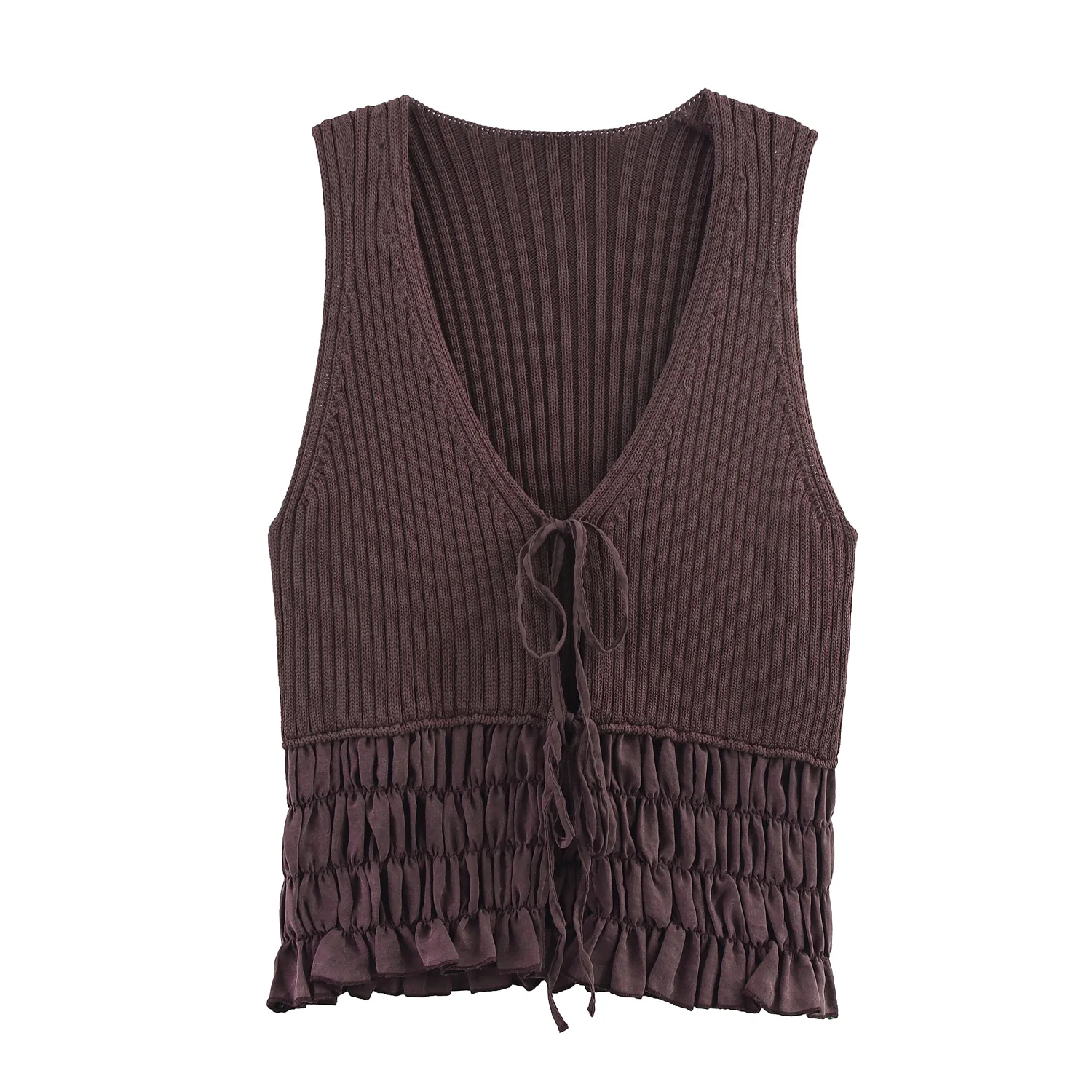 Knitted Tank Top Women Elegant Solid Patchwork Pleated Ruffle Edge Bow Lace-up Camis Female 2025 New Summer Chic Slim Vest Tops
Knitted Tank Top Women Elegant Solid Patchwork Pleated Ruffle Edge Bow Lace-up Camis Female 2025 New Summer Chic Slim Vest Tops