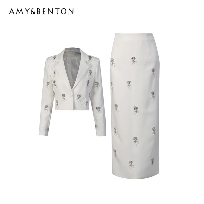 Temperament Diamond-encrusted Women's 2-piece Set 2026 New Elegant One-button Long-sleeved Top High Waist Long Skirt Sets Ladies
Temperament Diamond-encrusted Women's 2-piece Set 2026 New Elegant One-button Long-sleeved Top High Waist Long Skirt Sets Ladies