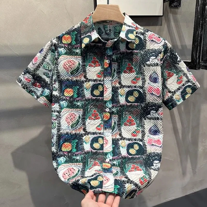 Cool Bubble Gauze High-end Printed Shirt Men's Summer New Trendy Brand Youth Casual Loose Shirt Wear
Cool Bubble Gauze High-end Printed Shirt Men's Summer New Trendy Brand Youth Casual Loose Shirt Wear