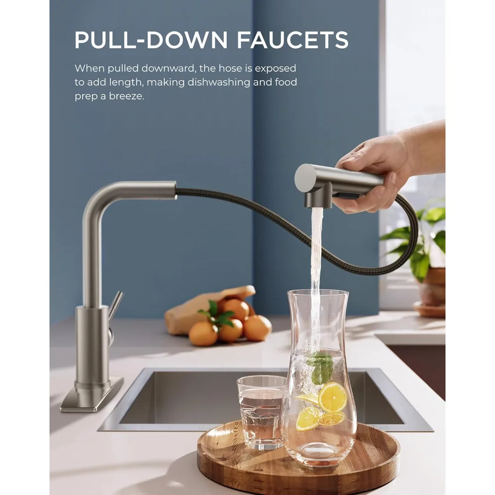 Kitchen Faucets Pull Down Sprayer Brushed Nickel Stainless Steel, Single Handle Classic Pull Out Faucet with Deck Plate for 1
Kitchen Faucets Pull Down Sprayer Brushed Nickel Stainless Steel, Single Handle Classic Pull Out Faucet with Deck Plate for 1