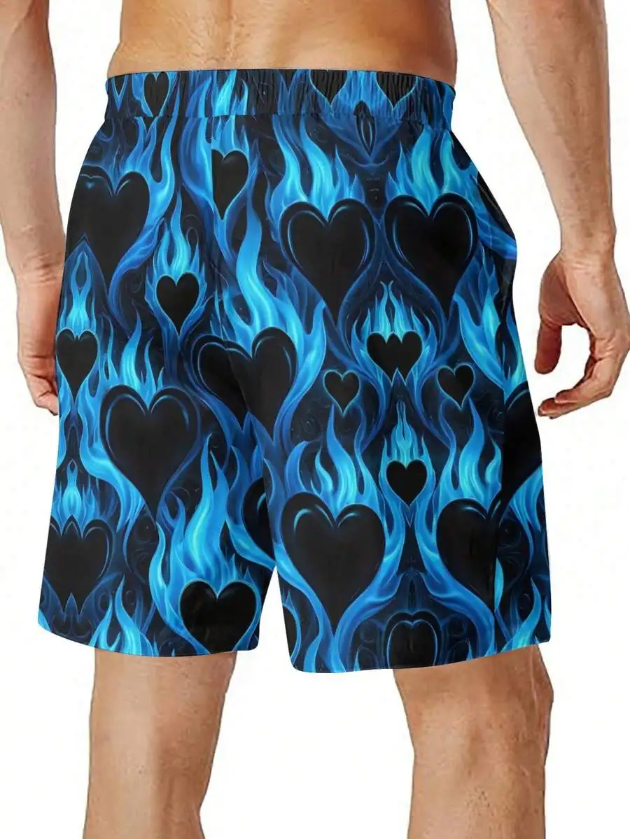 Mens Summer Athletic Shorts Blue Flame Heart Print Lightweight Breathable Polyester
Mens Summer Athletic Shorts Blue Flame Heart Print Lightweight Breathable Polyester