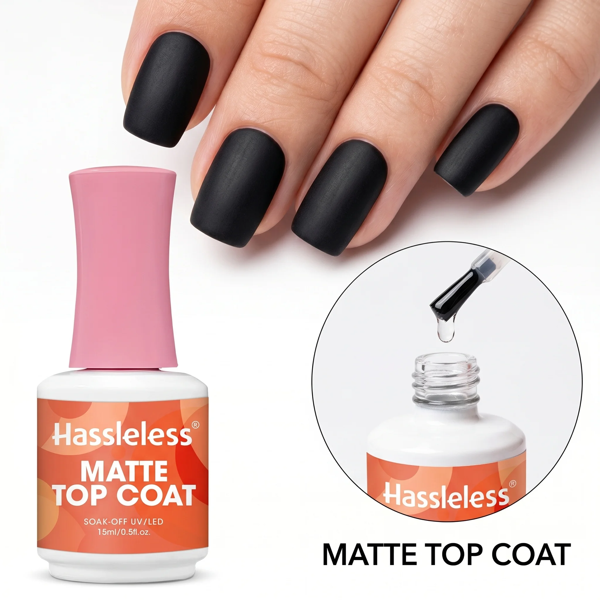 Hassleless 8ml Matte Gel Top Coat - Single bottle, removable, suitable for glazing, provides a matte finish, long-lasting and du
Hassleless 8ml Matte Gel Top Coat - Single bottle, removable, suitable for glazing, provides a matte finish, long-lasting and du