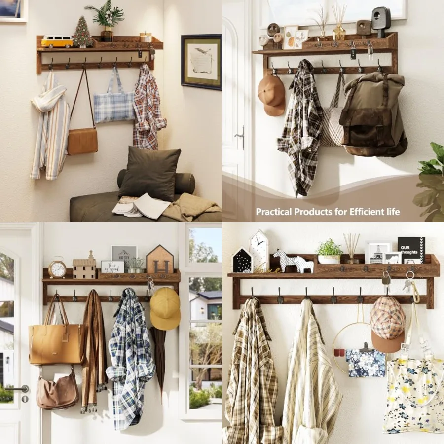 Coat Rack Wall Mount, 35 inch Large Wall Hooks with Shelf, Entryway Shelf with 7 Dual Coat Hooks 4 Key Hooks Mail Organizer, Wooden Coat Hanger and Key Holder Wall Mount
Coat Rack Wall Mount, 35 inch Large Wall Hooks with Shelf, Entryway Shelf with 7 Dual Coat Hooks 4 Key Hooks Mail Organizer, Wooden Coat Hanger and Key Holder Wall Mount