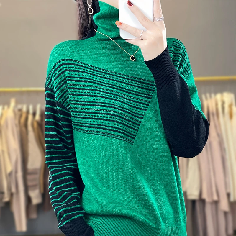 Women Turtleneck Wool Clothing 2024 Autumn Winter Fashion Stripes Jumper High Collar Female Patchwork Colors Sweater Pullovers
Women Turtleneck Wool Clothing 2024 Autumn Winter Fashion Stripes Jumper High Collar Female Patchwork Colors Sweater Pullovers