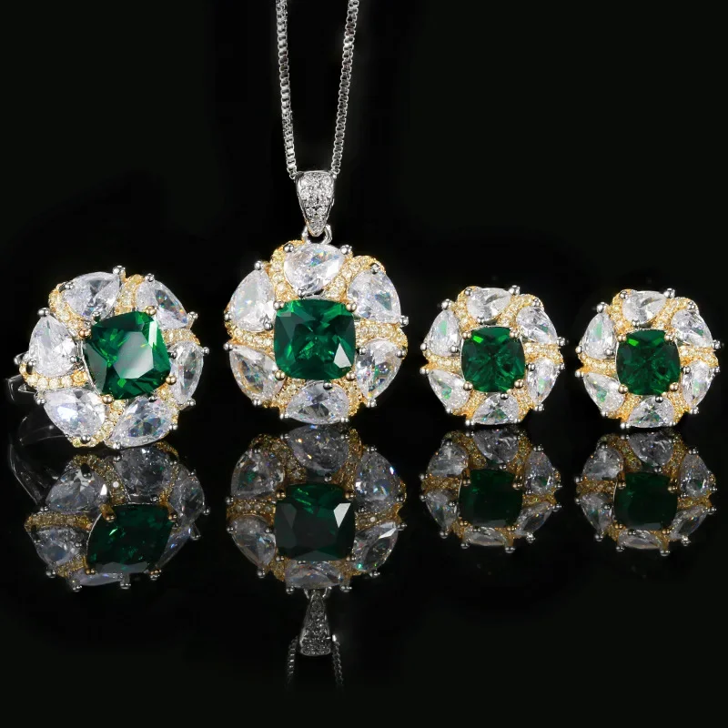 Luxury Green Gemstone Bud Shape Jewelry Necklace Adjustable Rings Earrings Golden Pattern for Women's Fashion Accessories Gift
Luxury Green Gemstone Bud Shape Jewelry Necklace Adjustable Rings Earrings Golden Pattern for Women's Fashion Accessories Gift