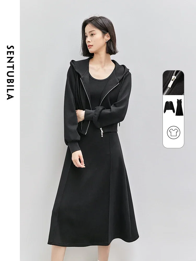 SENTUBILA Casual 2 Piece Dress Sets Women Outfits 2025 Spring Black Hooded Jacket Sleeveless Midi Dress Matching Sets 143Z56035
SENTUBILA Casual 2 Piece Dress Sets Women Outfits 2025 Spring Black Hooded Jacket Sleeveless Midi Dress Matching Sets 143Z56035