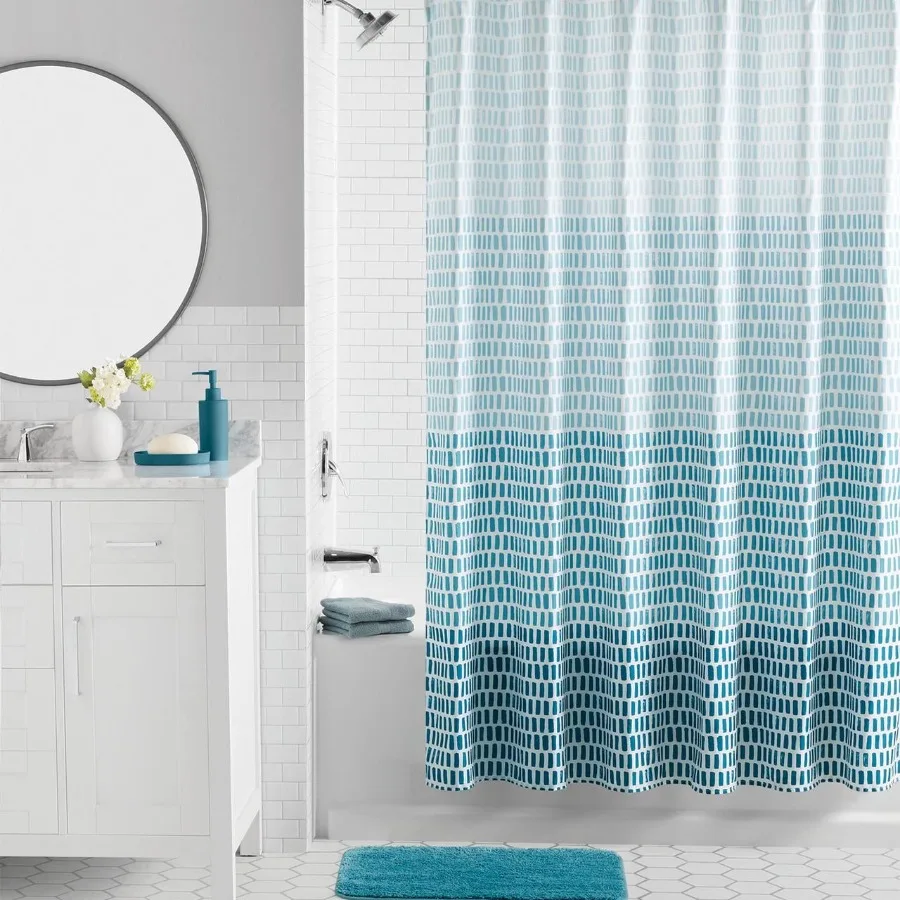 16-Piece Ombre Stripe Shower Curtain Bathroom Set Blue Fabric Curtain with Rug Hooks Soap Dispenser and Tray
16-Piece Ombre Stripe Shower Curtain Bathroom Set Blue Fabric Curtain with Rug Hooks Soap Dispenser and Tray