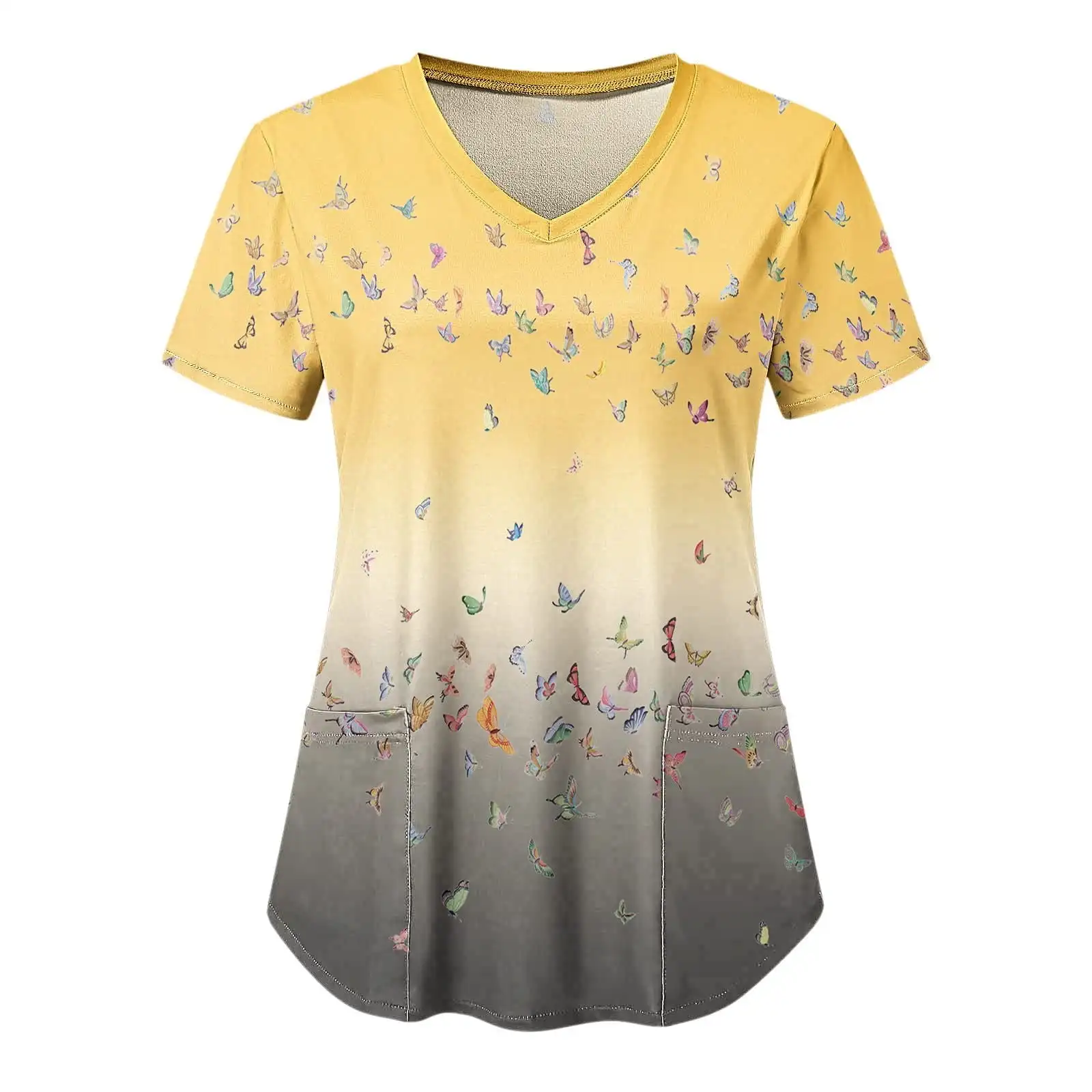 Medical Scrubs Women Gradient Scrubs Tops Floral Print Nurse Short Sleeve V Neck Prevention of Breast Cancer Women's Uniforms
Medical Scrubs Women Gradient Scrubs Tops Floral Print Nurse Short Sleeve V Neck Prevention of Breast Cancer Women's Uniforms
