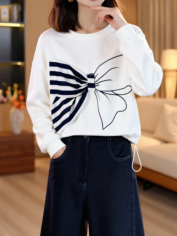 Свободный удлиненный свитер с круглым вырезом для женщин больших размеров, 3D-узел, весенняя новинка, стройнящий универсальный топ
Свободный удлиненный свитер с круглым вырезом для женщин больших размеров, 3D-узел, весенняя новинка, стройнящий универсальный топ