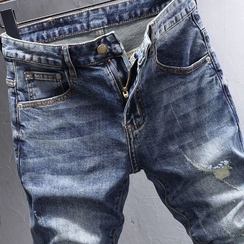 Street Designer Fashion Men Jeans Retro Blue Stretch Slim Fit Hole Ripped Jeans Men Y2K Vintage Casual Denim Pants Hombre
Street Designer Fashion Men Jeans Retro Blue Stretch Slim Fit Hole Ripped Jeans Men Y2K Vintage Casual Denim Pants Hombre