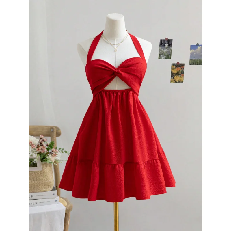 2025Spring Summer New Women's Sexy Halter Red Dress Pure Desire Backless Short Dress
2025Spring Summer New Women's Sexy Halter Red Dress Pure Desire Backless Short Dress