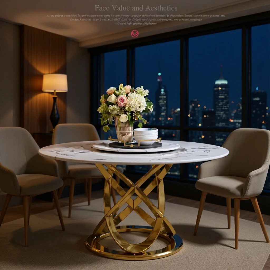 Marble dining table Stainless steel household dining table Dining table with turntable Round small apartment
Marble dining table Stainless steel household dining table Dining table with turntable Round small apartment