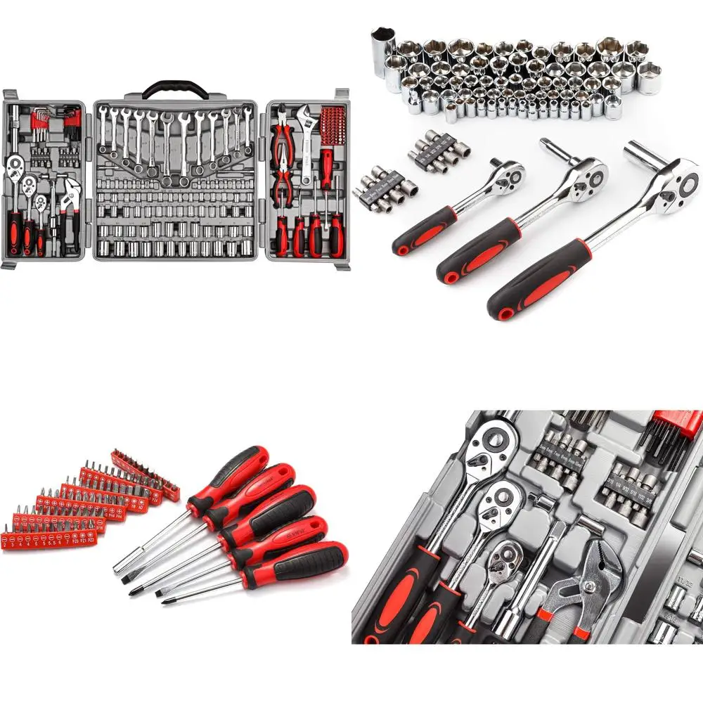 3-Way Ratchet Wrench Set with 205 Pieces, 1/4, 3/8, 1/2 Drive, SAE/Metric Sockets, Plastic Case
3-Way Ratchet Wrench Set with 205 Pieces, 1/4, 3/8, 1/2 Drive, SAE/Metric Sockets, Plastic Case