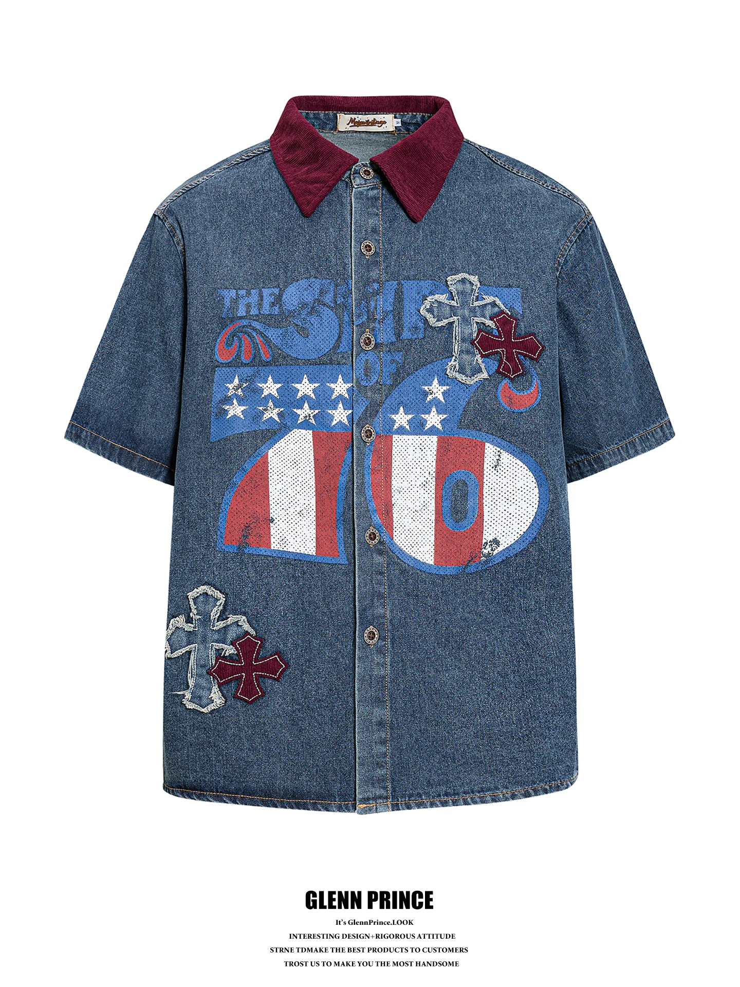 GPstudio American Street Style Worn-in Washed Patchwork Casual Short Sleeve Denim Shirt Men Summer Loose Fit Youth Trend
GPstudio American Street Style Worn-in Washed Patchwork Casual Short Sleeve Denim Shirt Men Summer Loose Fit Youth Trend