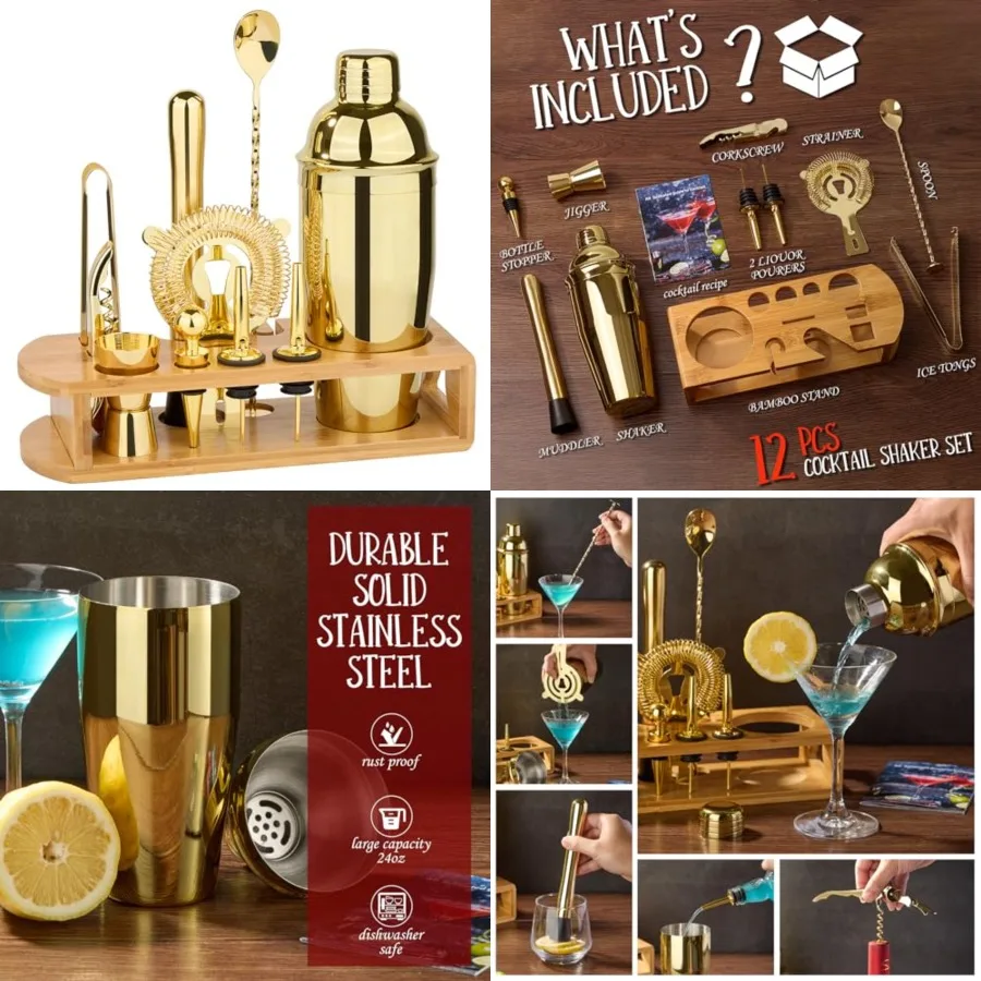 Cocktail Shaker Set Bartender Kit:12-Piece Bar Tool Set with Bamboo Stand Bars Set with All Practical Bar Accessories, for Drin
Cocktail Shaker Set Bartender Kit:12-Piece Bar Tool Set with Bamboo Stand Bars Set with All Practical Bar Accessories, for Drin