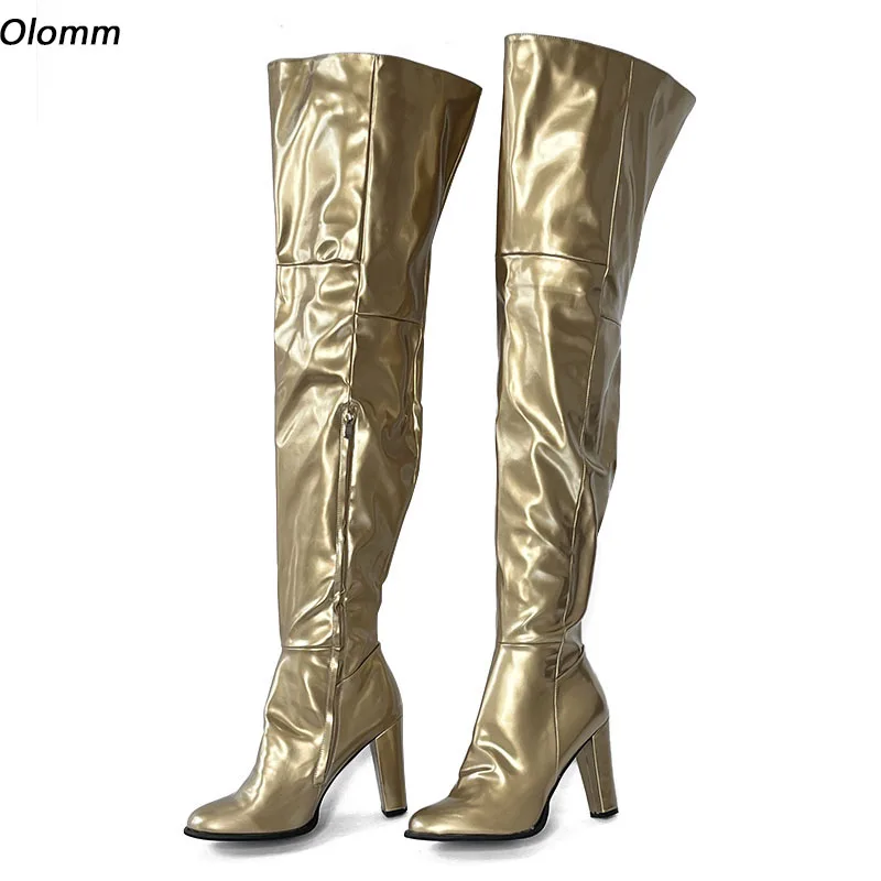 OLOMM 2025 Women Winter Thigh Boots Chunky Heels Side Zipper Round Toe Gorgeous Silver Gold Cosplay Shoes Ladies US Size 5-20
OLOMM 2025 Women Winter Thigh Boots Chunky Heels Side Zipper Round Toe Gorgeous Silver Gold Cosplay Shoes Ladies US Size 5-20