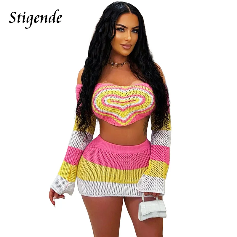 Stigende Striped Two Piece Knitted Set Women Off Shoulder Long Sleeve Crop Top and Skirts
Stigende Striped Two Piece Knitted Set Women Off Shoulder Long Sleeve Crop Top and Skirts