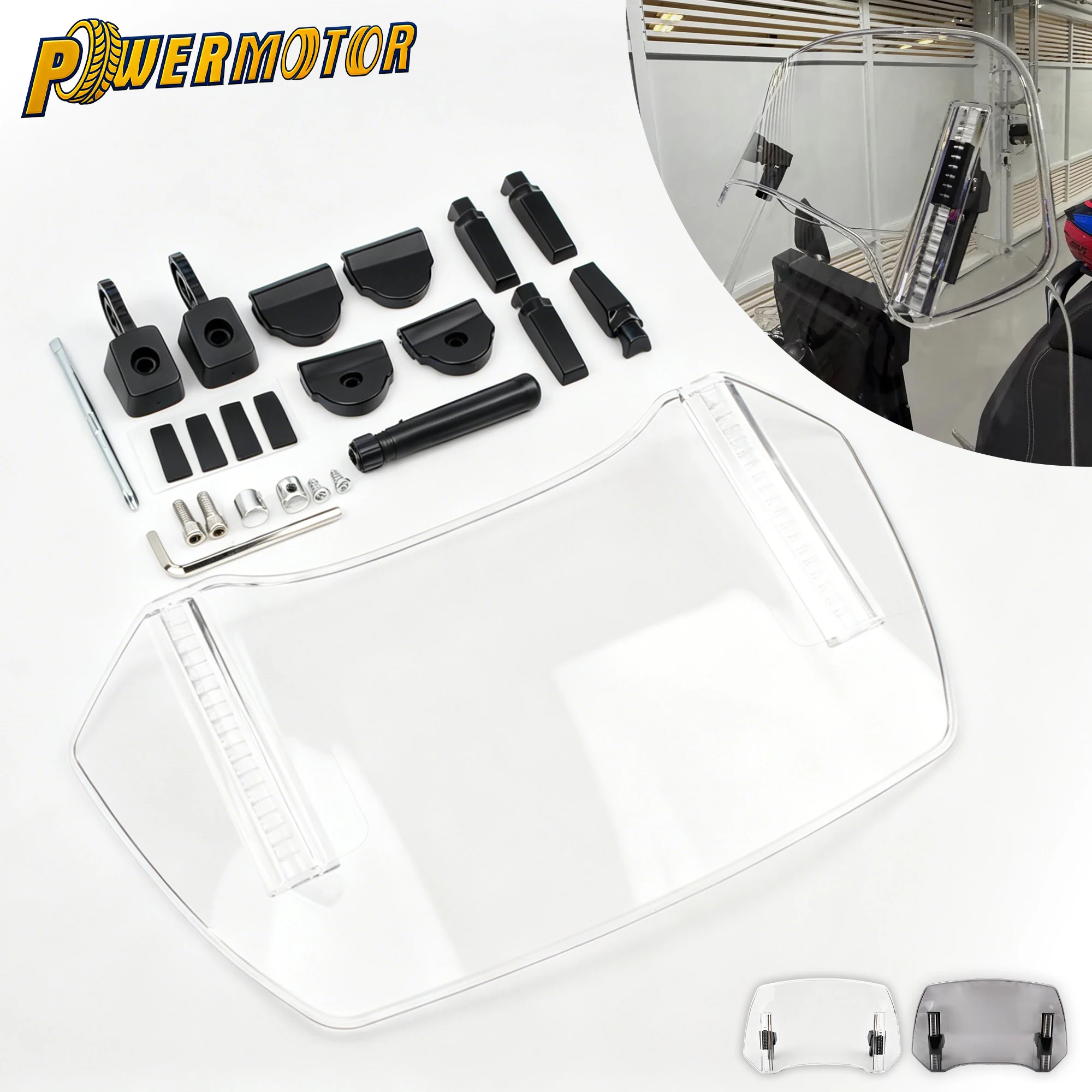 Adjustable Windshield Extension Clamp-On Windscreen Deflector Suitable For Most Street Bike Touring Scooter Motorcycle Parts
Adjustable Windshield Extension Clamp-On Windscreen Deflector Suitable For Most Street Bike Touring Scooter Motorcycle Parts