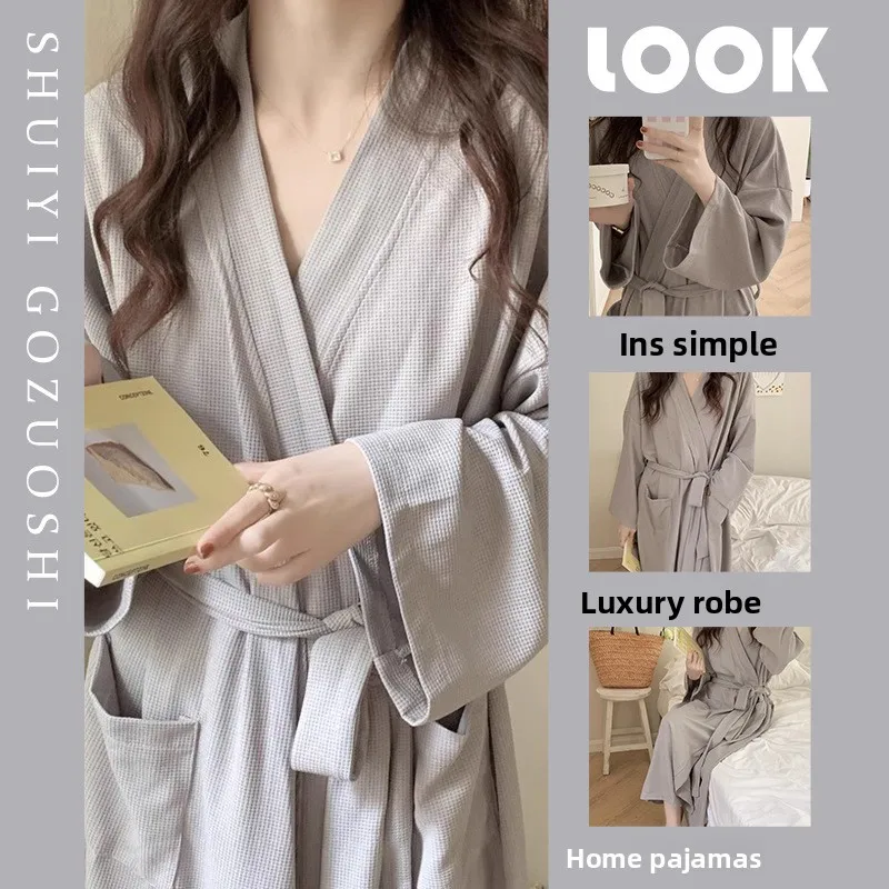 New Waffle-Pattern Robe Loungewear Pajamas for Women, Spring and Autumn Style, Summer Bathrobe, Couple Pajamas, Mid-Length Kimon
New Waffle-Pattern Robe Loungewear Pajamas for Women, Spring and Autumn Style, Summer Bathrobe, Couple Pajamas, Mid-Length Kimon