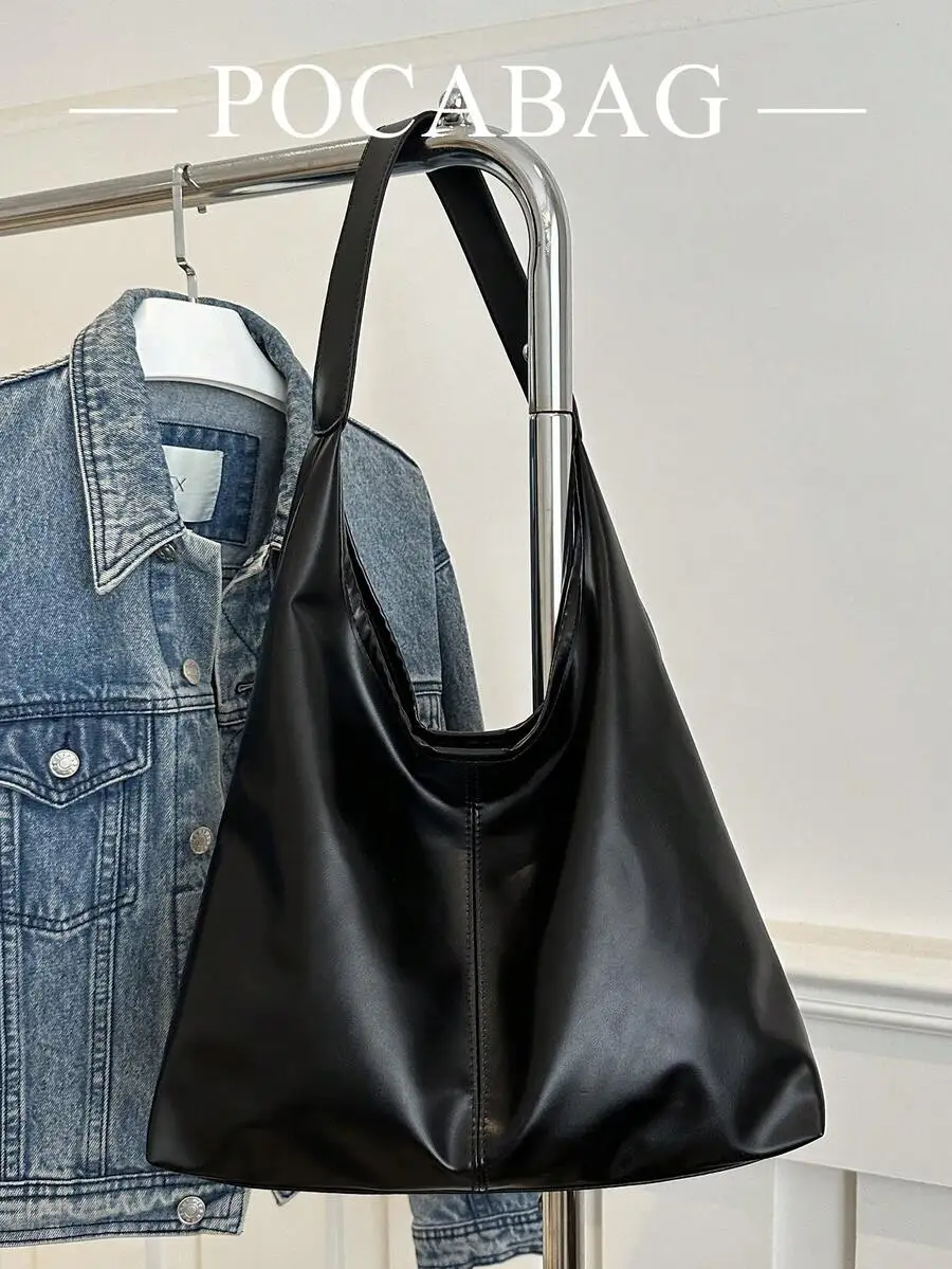 2026 Solid Black Minimalist Slouchy Shoulder Tote Bag with Wide Strap
2026 Solid Black Minimalist Slouchy Shoulder Tote Bag with Wide Strap