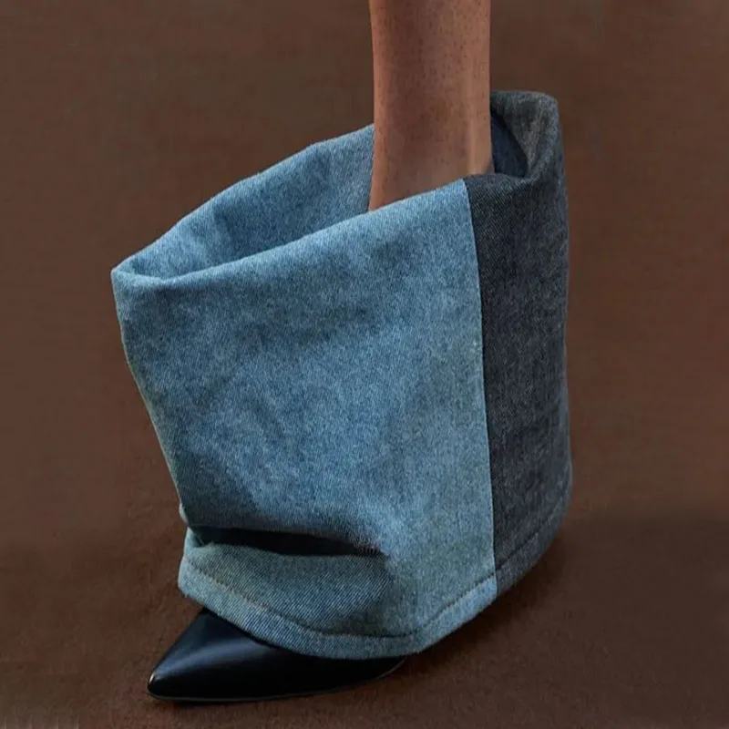 Denim Patchwork Boots Wedges High Heel Pointy Toe Slip On Ankle Boots loose fit Low top pants boots Women Daily Party Shoes
Denim Patchwork Boots Wedges High Heel Pointy Toe Slip On Ankle Boots loose fit Low top pants boots Women Daily Party Shoes