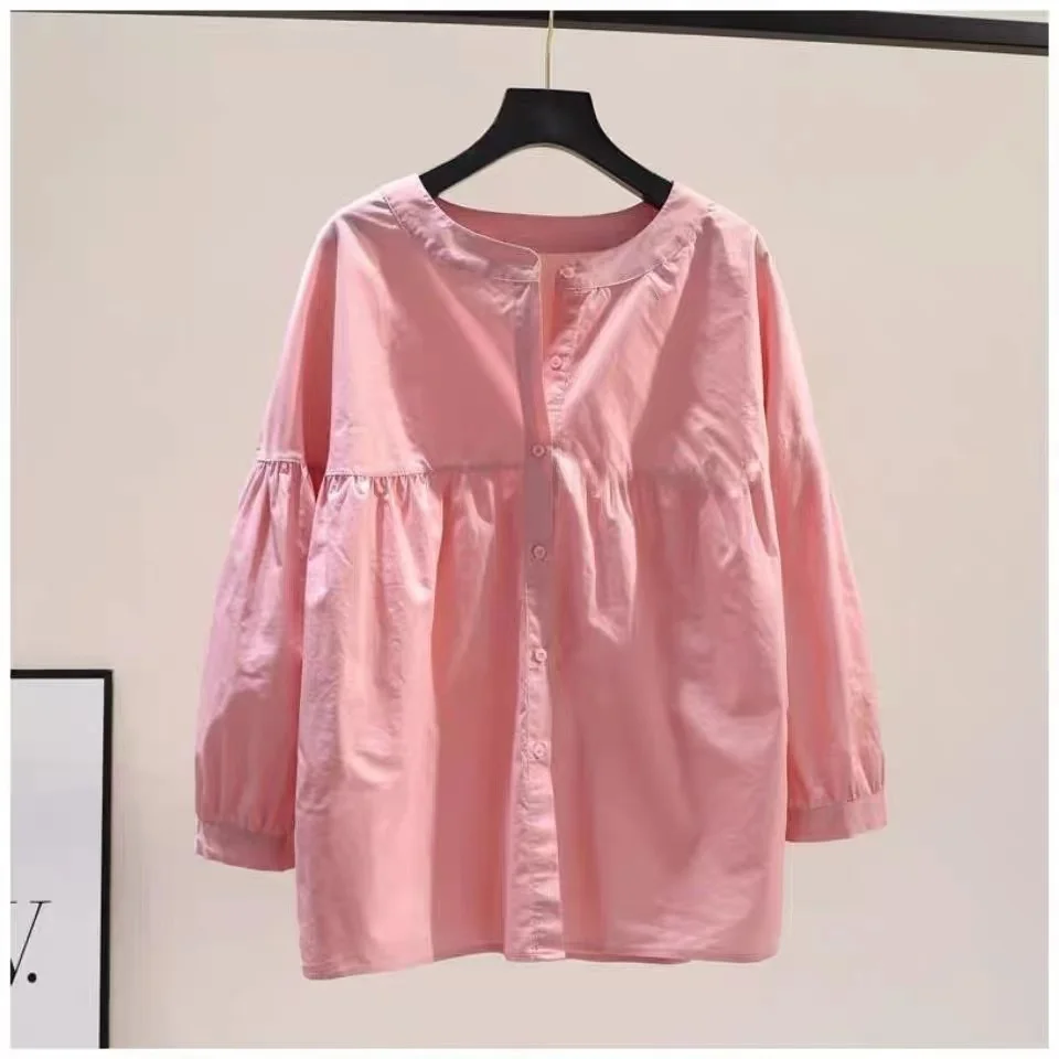 Loose Fit Pure Cotton Shirt Women's Summer Bubble Sleeve Cotton Linen Top Breathable Long Sleeve round Neck Button Detail
Loose Fit Pure Cotton Shirt Women's Summer Bubble Sleeve Cotton Linen Top Breathable Long Sleeve round Neck Button Detail