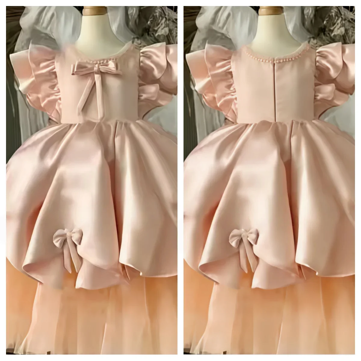 Custom Luxury Ruffle Sleeve Bow Satin Flower Girl Dress Wedding Bridesmaid Gown for Kids Birthday Party Pageant Runway Show
Custom Luxury Ruffle Sleeve Bow Satin Flower Girl Dress Wedding Bridesmaid Gown for Kids Birthday Party Pageant Runway Show
