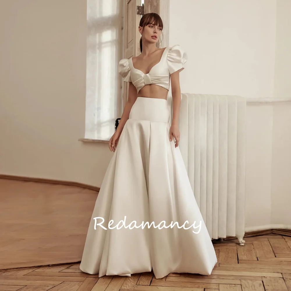 Redamancy Customized Two Pieces Puff Sleeves Pleats Satin Wedding Dress Women A-Line Zipper Back Bridal Gowns vestidos de novia
Redamancy Customized Two Pieces Puff Sleeves Pleats Satin Wedding Dress Women A-Line Zipper Back Bridal Gowns vestidos de novia
