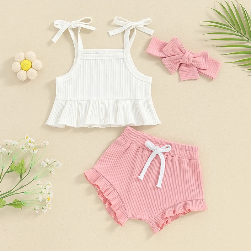 Baby Girls 3 Piece Outfits Solid Color Ruffled Sleeveless Camisole Tops Elastic Shorts Cute Headband Set Summer Clothes
Baby Girls 3 Piece Outfits Solid Color Ruffled Sleeveless Camisole Tops Elastic Shorts Cute Headband Set Summer Clothes