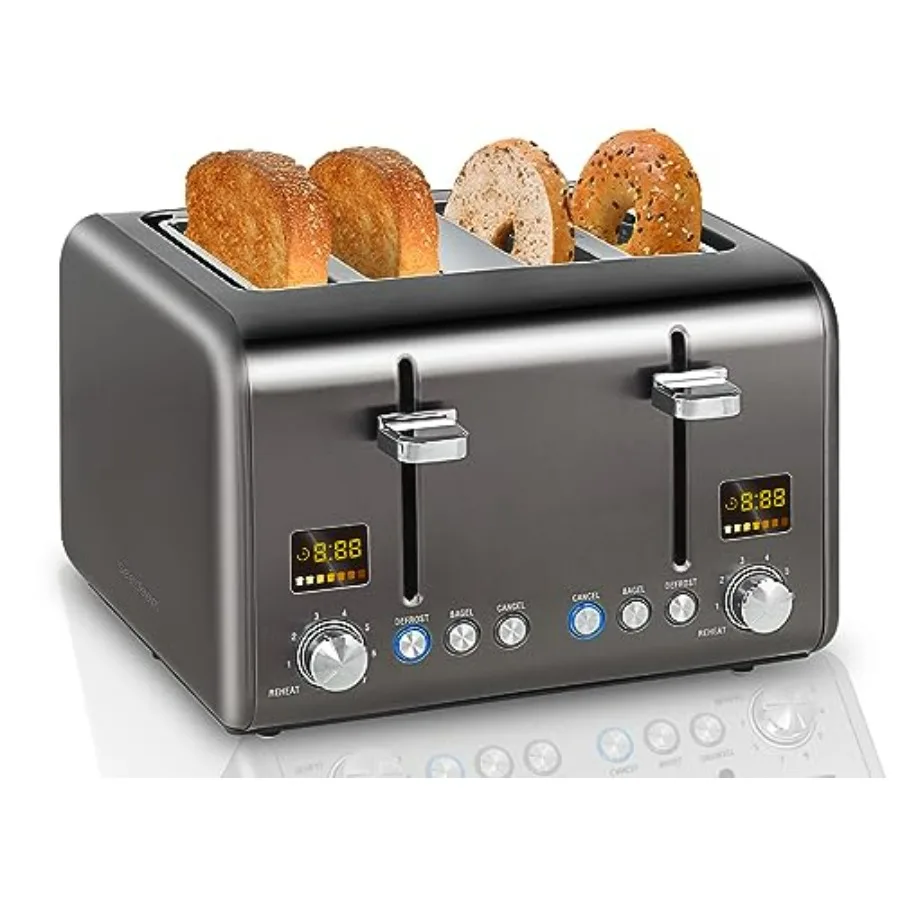 4-Slice Stainless Steel Toaster with LCD Display 7 Shade Settings Wide Slots for Bagel/Defrost/Reheat Removable Crumb Tray 1800
4-Slice Stainless Steel Toaster with LCD Display 7 Shade Settings Wide Slots for Bagel/Defrost/Reheat Removable Crumb Tray 1800