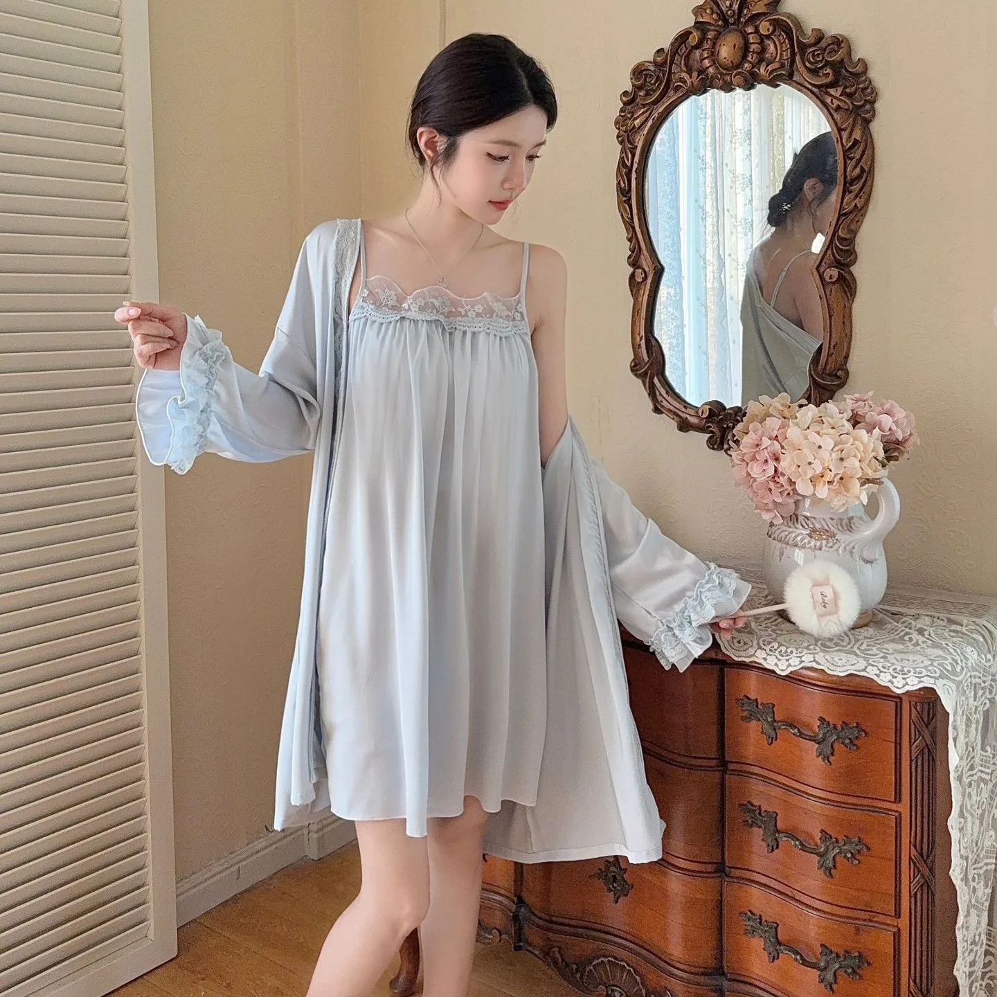 Summer Satin Kimono Bathrobe Gown 2PCS Robe Suit Lingerie Women Lace Trim Nightdress Sleepwear HomeWear
Summer Satin Kimono Bathrobe Gown 2PCS Robe Suit Lingerie Women Lace Trim Nightdress Sleepwear HomeWear