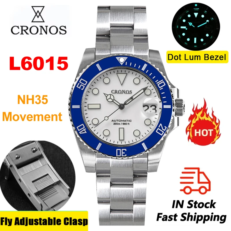 Cronos L6015 Luxury Watch NH35 Automatic Mechanical 40mm Sapphire Mechanical Watches 200m Waterproof Stainless Steel Mens Watch
Cronos L6015 Luxury Watch NH35 Automatic Mechanical 40mm Sapphire Mechanical Watches 200m Waterproof Stainless Steel Mens Watch