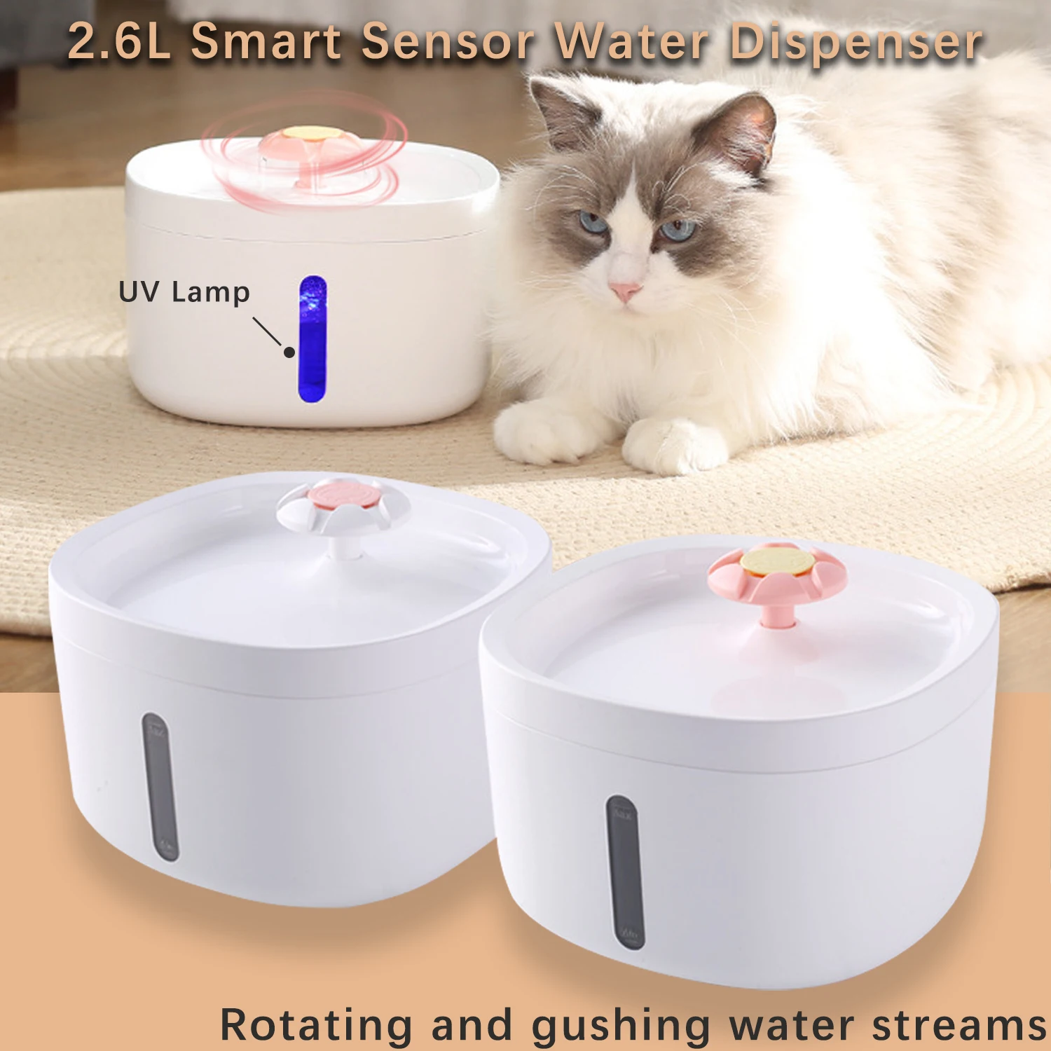 2.6L Pet Sensor Water Dispenser with UV Lamp Rotary Surge Type Cat Water Feeder Automatic Recirculation Water Shortage Power Off
2.6L Pet Sensor Water Dispenser with UV Lamp Rotary Surge Type Cat Water Feeder Automatic Recirculation Water Shortage Power Off