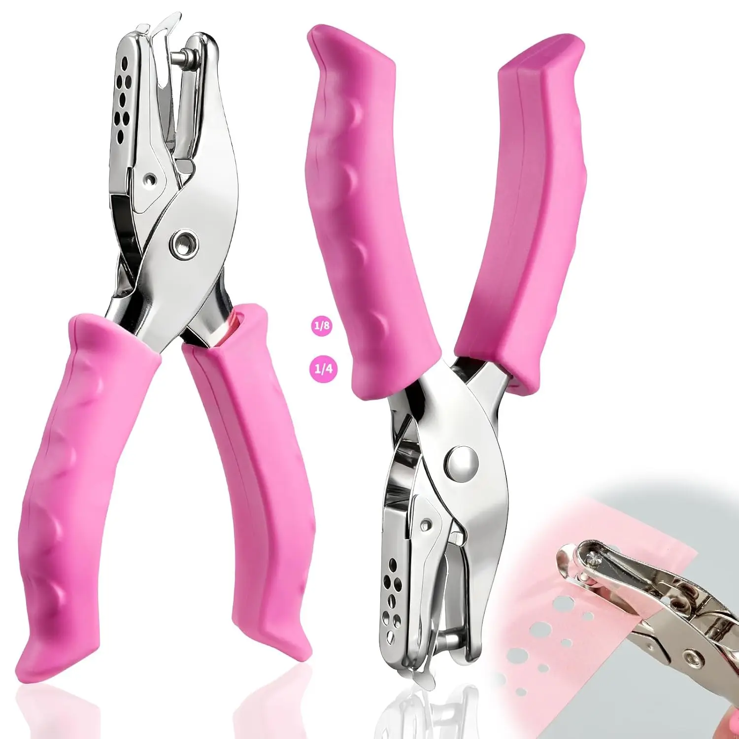 2 Pcs Single Hole Punch, 1/4" & 1/8" Hole Puncher with Soft Pink Grip for Home Office Classroom
2 Pcs Single Hole Punch, 1/4" & 1/8" Hole Puncher with Soft Pink Grip for Home Office Classroom