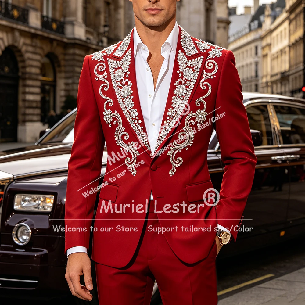 Elegant Men Suits 2 Piece Rhinestond Beaded Male Prom Blazer Customized Terno Masculinos Completo Slim Fit Groom Wedding Tuxedo
Elegant Men Suits 2 Piece Rhinestond Beaded Male Prom Blazer Customized Terno Masculinos Completo Slim Fit Groom Wedding Tuxedo