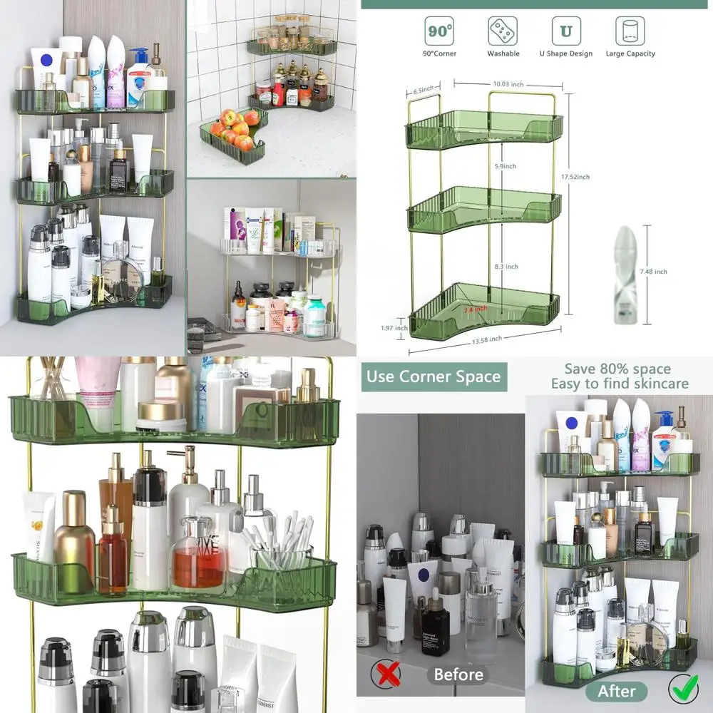 Зеленый угловой органайзер для туалетного столика для ванной комнаты, стойки для макияжа и хранения специй на кухне
Зеленый угловой органайзер для туалетного столика для ванной комнаты, стойки для макияжа и хранения специй на кухне